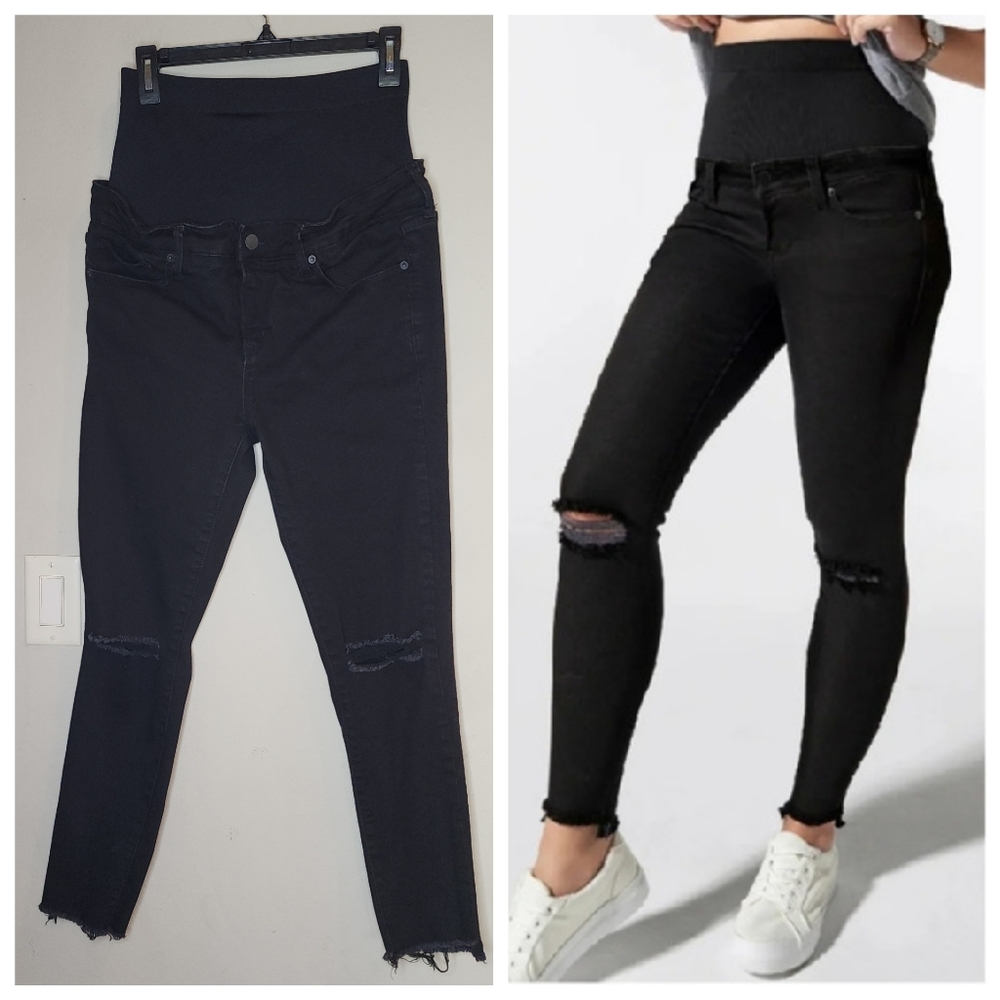 BLANQI Postpartum Support Black Distressed Skinny Jeans Pull On Stretch‎ Size 12